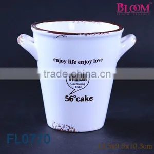 Garden Decoration Beautiful Ceramic Hanging Fiower Pot With Decal thumbnail-1