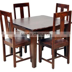 New Mahogany Color Finish Four Sitter Wooden Dining Table Set thumbnail-1