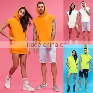 Sports Wear Unisex Deep Armholes Sleeveless Drawstring Hood Hoodie Sports Vest With Kangaroo Pocket thumbnail-1