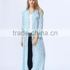 2017 New Fashion Design Long Sleeve Full Lenghth Front Button Printed Maxi Women Blouse thumbnail-3