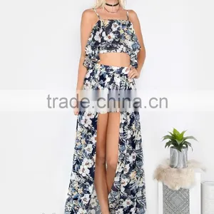 Summer Fashion Boho Clothing Latest Floral Print Skirt Blouse for Ladies thumbnail-2