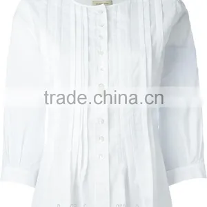 High Quality Ladies Fancy White Pleated Blouse Fashion Design thumbnail-5