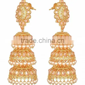 JHUMKA Crystal Gold Tone DANGLER EARRINGS thumbnail-2