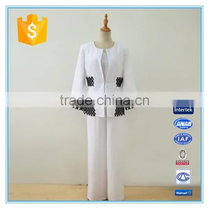Wholesale Linen Suits 3 Pieces Pants Suits Woman Church Suits With Embroidery Cutwork Design thumbnail-1