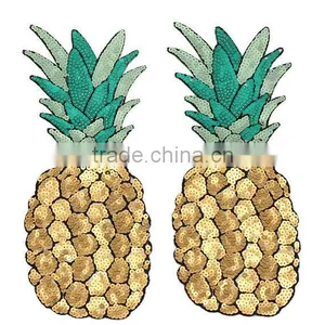 Pineapple Applique Embroidery Designs Custom Fruit Embroidery Sequin Patch thumbnail-1