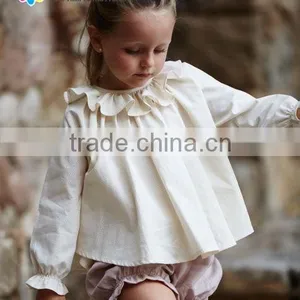 New Style Blouses 2017 New Designs Baby Shirt Long Sleeve o Neck Ruffle Cotton Blouse Gilrs Wite Blouse thumbnail-1