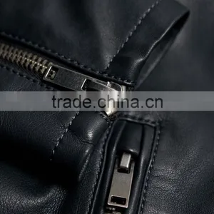 Classic Real Hero Collarless Round Neck Biker Waterproof Leather Men Jacket thumbnail-6