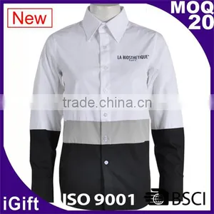 Wrinkle Free CVC Fabric Custom Designer Logo Printing for Men White Short Sleeve Shirt thumbnail-1