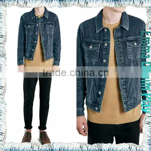 Euro Fashion Classic Casual Long Sleeve Dark Grey Men's Denim Jacket thumbnail-4