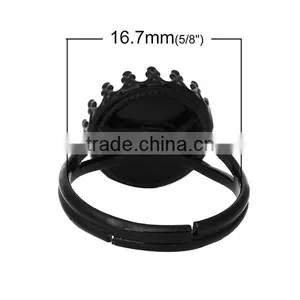 Copper Adjustable Blanks Rings Round Black Cabochon Settings 16.7mm 10 PCs Ring Setting thumbnail-2
