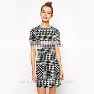 2015 Women Latest Fashion Dress New Look Dog Tooth Print Dress thumbnail-2