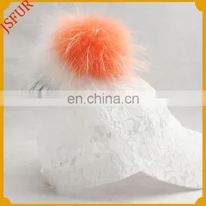 Hot Sale Girls Hat Genuine Raccoon Fur Pompom Lace Cap and Hat thumbnail-1