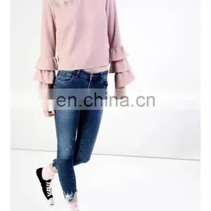 Latest Ladies Tops And Blouses Latest Design Light Pink Ruffle Sleeve Blouse thumbnail-3