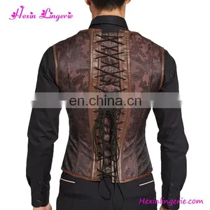 Custom Fashion Zipper Brown Lace Slimming Waist Corset Busk Tank Top thumbnail-2