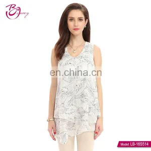 2017 Korean New Style Elegant Printed Sleeveless Blouse Women Summer thumbnail-1