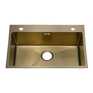 Guangdong Dongyuan Kitchenware 650×450×225mm POSCO SUS304 Stainless Steel Single Bowl Overmount Handmade PVD Kitchen Sink (DY-D6545HJ) thumbnail-1