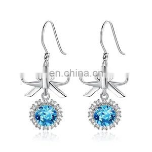 Sterling Silver S925 Shiny CZ Butterfly Earrings 925 Silver Crystal Bow Knot Stud Earrings For Women Girls Gift thumbnail-1