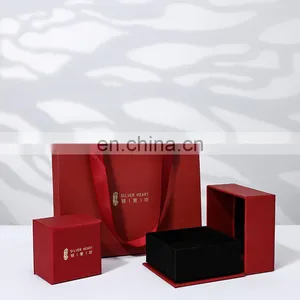 Luxury Custom Logo Cardboard Paper Jewellery Gift Box Red Customize Logo Jewelry Gift Packaging Box thumbnail-4