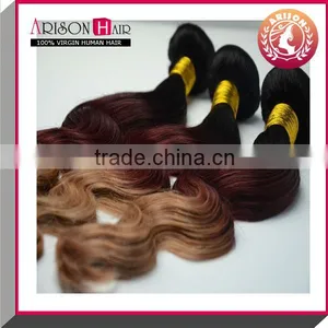 Fashion 100% Remy Human Hair Extension Body Wave Ombre Color Hair 1B/33/27 thumbnail-4