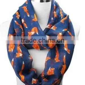 205 Foreign Trade New Loop Shawl Cute Animal Fox Print Women Fashion Scarf thumbnail-3