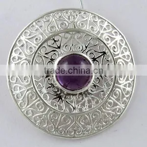 Handmade Filigree Amethyst 925 Sterling Silver Pendant, Online Silver Jewelry, Handmade Silver Jewelry thumbnail-4