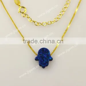 Wholesale Price Synthetic OP50 Opal Hamsa Pendant S925 Silver 18KPlated Chain Necklace For Sale Online thumbnail-4