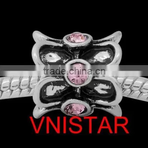 Vnistar Antique Silver Plated European Beads With 6 Pieces Stone Beads in Different Colors for Bracelet, Size in 11*13mm PBD1015 thumbnail-4
