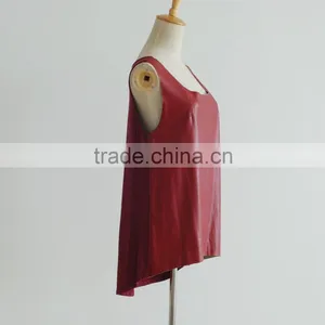 China Factory Sexy Red Color PU Blouse Leather Tank Tops thumbnail-3