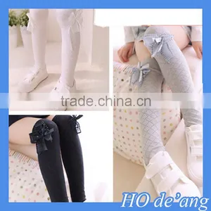 HOGIFT Pure Cotton Knee High Socks/princess Dress Half Socks/bowknot Stripe Stockings for 2 to 12 Years Children thumbnail-1