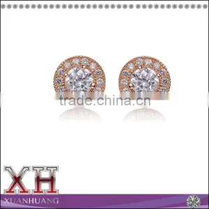 Sterling Silver Cubic Zirconia Brushed Rose-gold Round Stud Earrings thumbnail-1
