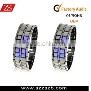 Silver Digital Lava Wrist Watch Metal Blue LED Metal Men's Watches thumbnail-1