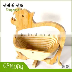 100% Bamboo Made Apple Shape Folding Fruit Basket thumbnail-4