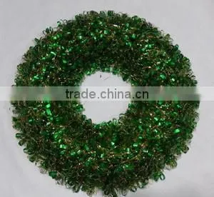 2015 Matte Green Color Christmas PET Tinsel Wreath thumbnail-1