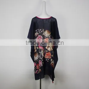 2015 New Arrival European Style Women Dress Summer New Design Printing Floral Chiffon Dress thumbnail-3