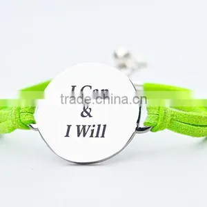 Custom I Can and I Will Logo Inspirational Charm Bracelet Round Plate thumbnail-2