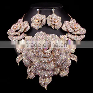 2016 Big Flower Bridal Wedding Jewelry Set/ African Statement Rhinestone Jewelry Set Quality Choice thumbnail-4