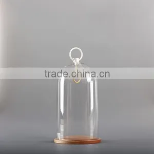 Glass Colche Bell Jar With Brass Hook and Wooden Base thumbnail-1