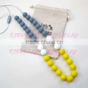 Gray White&yellow 8mm Round Silicone Teething Beads Necklace Breakaway Clasps Copper Teething Necklace Teething Baby TN049 thumbnail-4
