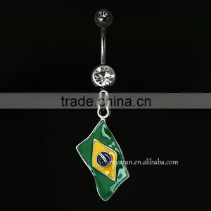 Olympic Jewelry Charms Stainless Steel Flag Logo Brazil Short Belly Button Rings thumbnail-3
