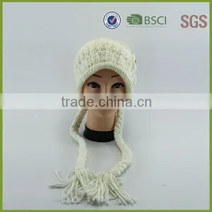 Girl's Knitted Custom Cable Knit Beanie Hat With Flower thumbnail-1