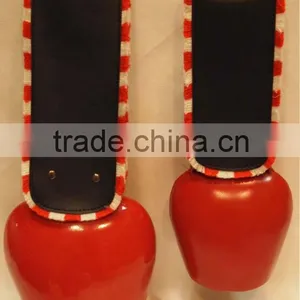 6.5" Red Swiss Cow Bell With Leather Strap as Super Souvenirs A4-C021 (A583) thumbnail-1