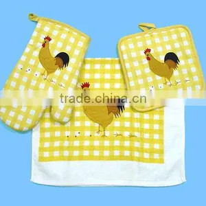 2017 Rooster Design 3 Pcs Silk Screen Print Cotton Kitchen Towel Set thumbnail-2