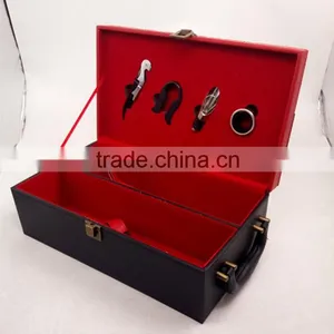 Wholesale Custom High-grade Black PU Leather 2 Bottles of Red Wine Champagne Boxes With Handle thumbnail-2