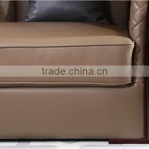 Luxury Italian Classic Genuine Leather Sofa Set With Ebony Coffee Table Set, Italian Living Room Furniture(MOQ=1 SET) thumbnail-4