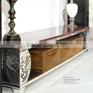 Living Room Furniture Modern Design Red Marble Top, Elegant Wood Drawer TV Stand E348 thumbnail-1