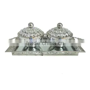 Food Grade Set of Crystal Silver Plated Serving Bowl Set With Silver Serving Tray, Food Serving Set thumbnail-1
