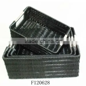 Set of Four Black Rectangle Plastic Storage Basket With Stainless Steel Handle thumbnail-1