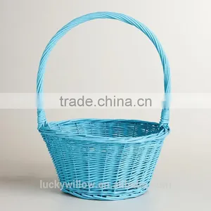 Beautiful Aqua Wicker Easter Gift Basket With Handle thumbnail-1