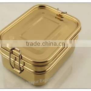 Stainless Steel Lunch Box - Brass Finish thumbnail-1