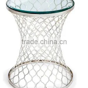 CN8014 Modern Golden Mesh Base Design Clear Glass Top Coffee Table and Side Table. thumbnail-4